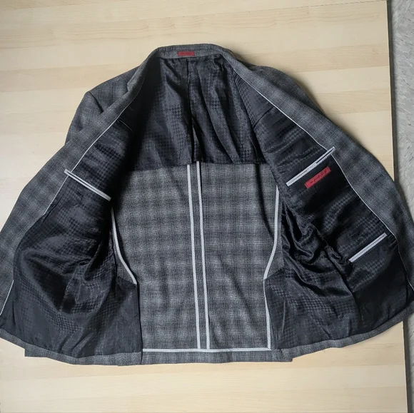 John Varvatos 42R Charcoal Checkered Plaid Blazer Sport Coat Jacket Herringbone - Picture 8 of 13